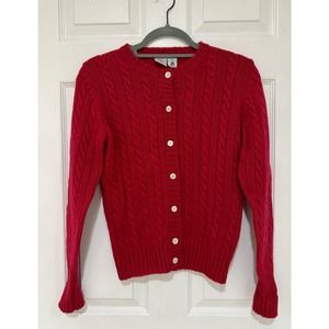 Red Cable Knit Cardigan Sweater
